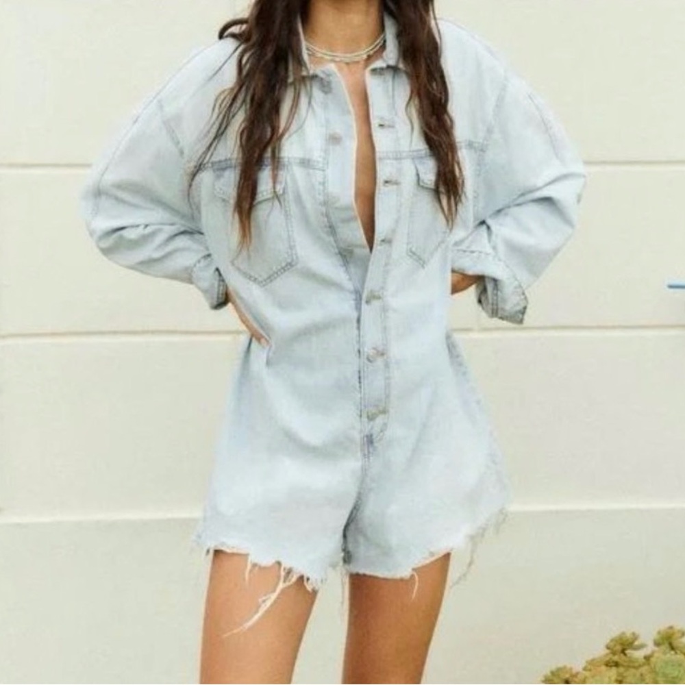 Zara: Light Blue Denim romper